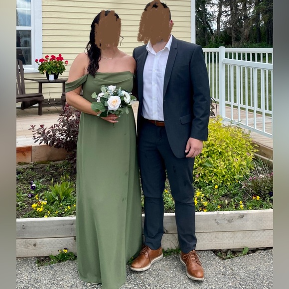 Olive green bridesmaid dress- size 12 - Picture 2 of 3